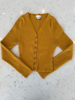 Nordstrom - Ten Sixty Sherman - Mustard V‑Neck Ribbed Button Cardigan - Women